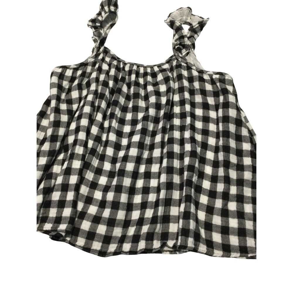 Terra & Sky Black White Gingham Ruffle Strap Tank Top Gauze  Plus Size 0X 14W